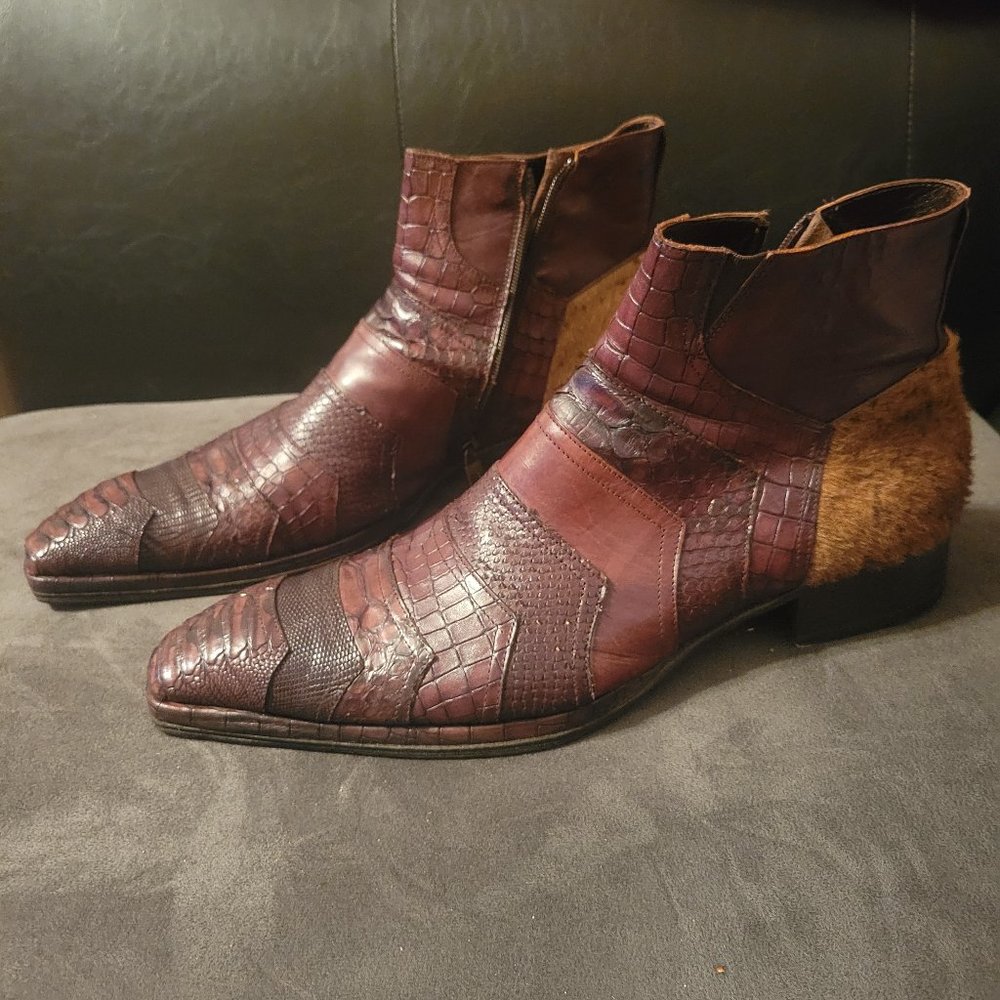 Jo Ghost size 45/Us12 brown leather snake and crock print